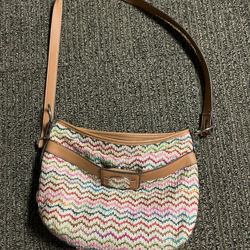 Rosetti Multicolor Chevron Shoulder Bag with Tan Strap